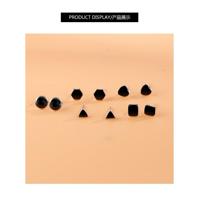 Black Geometric Stud Earrings Simple Fashion Versatile Ear Jewelry For Women