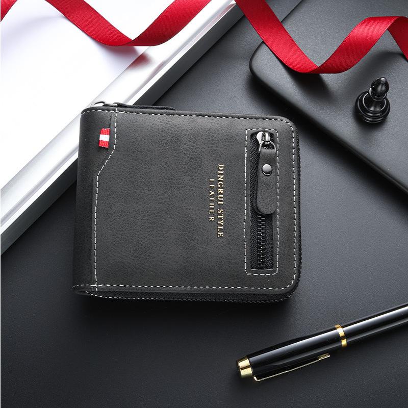 Schoolbag new business men's short wallet, multi-card large-capacity personalized zipper ID bag wallet
