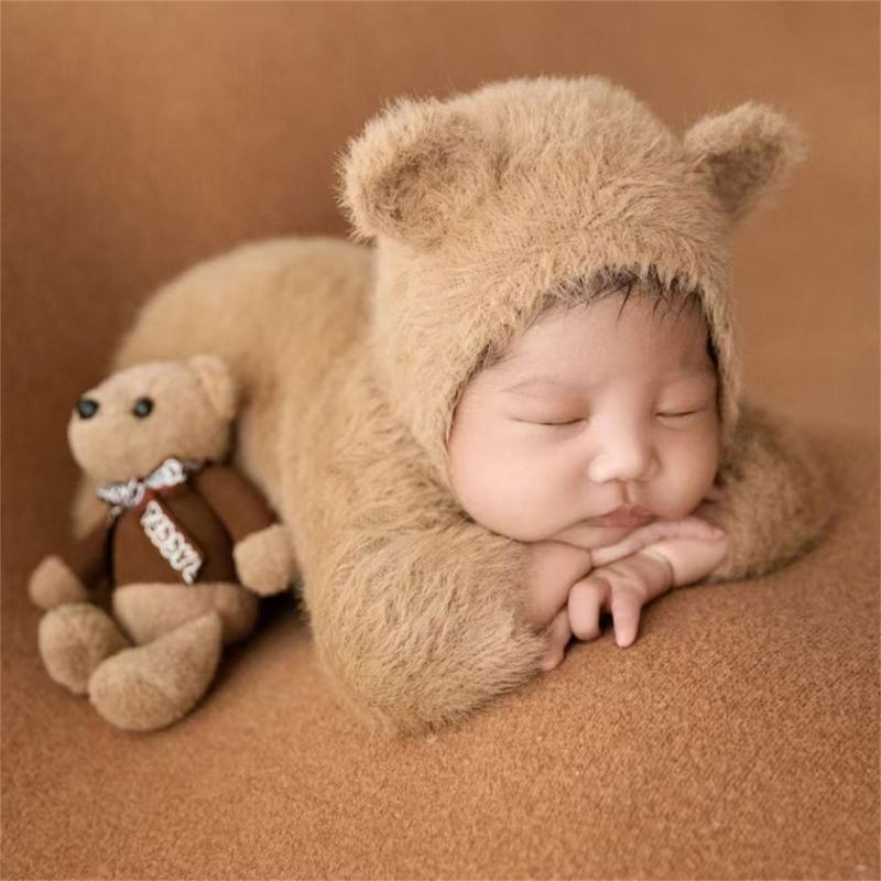 Baby Photography Props Bear Shape Outfit and Hat Set Boy Girl Outfit Photo Shoot Clothes Baby Costume Clothing