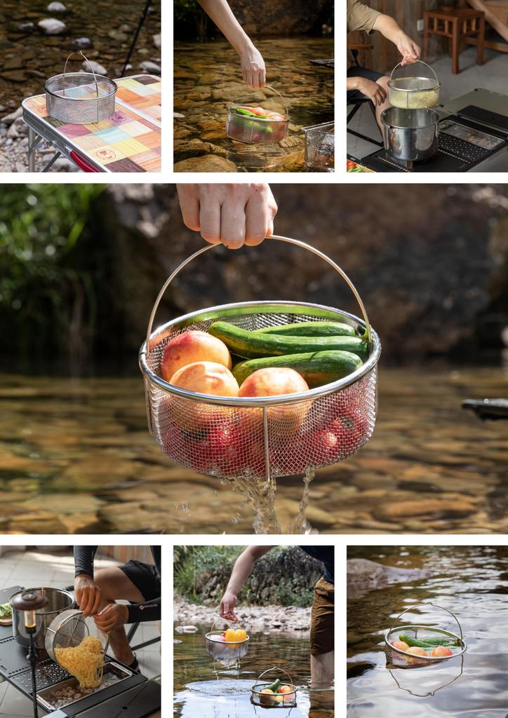 CAMPING MOON Stainless Steel 304 Colander for Large Pot Mesh Basket CC-24, Ideal for Camping and Outdoors, CC-22