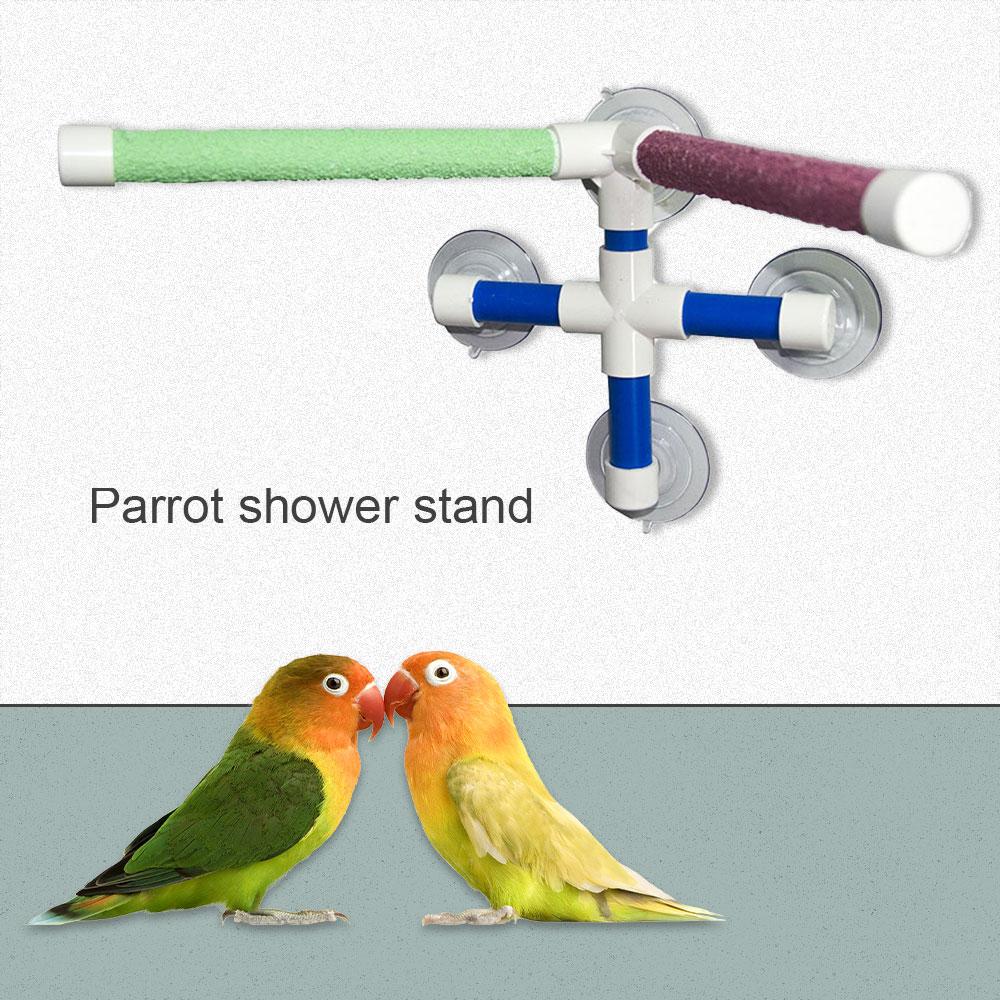 Saugnäpfe Haustier Vögel Papageien Baden Dusche Stehplattform Stange Doppelter Klebestift Krallen Schleifhalter Station Interessante Sitzstangen