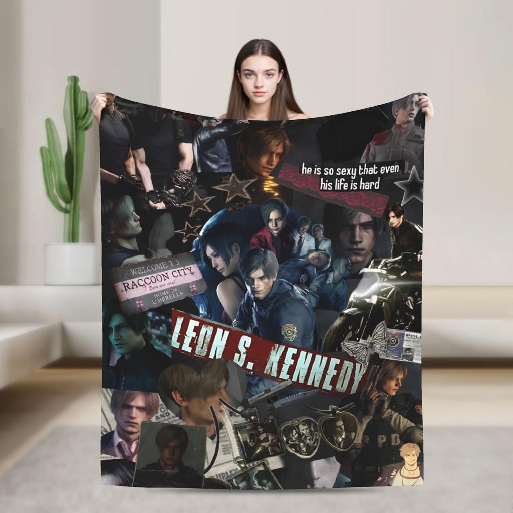 Leon Kennedy Resident Evil Warm Soft Blanket Picnic Plush Bedding Throws Fashion Outdoor Flannel Bedspread Sofa Bed Cover