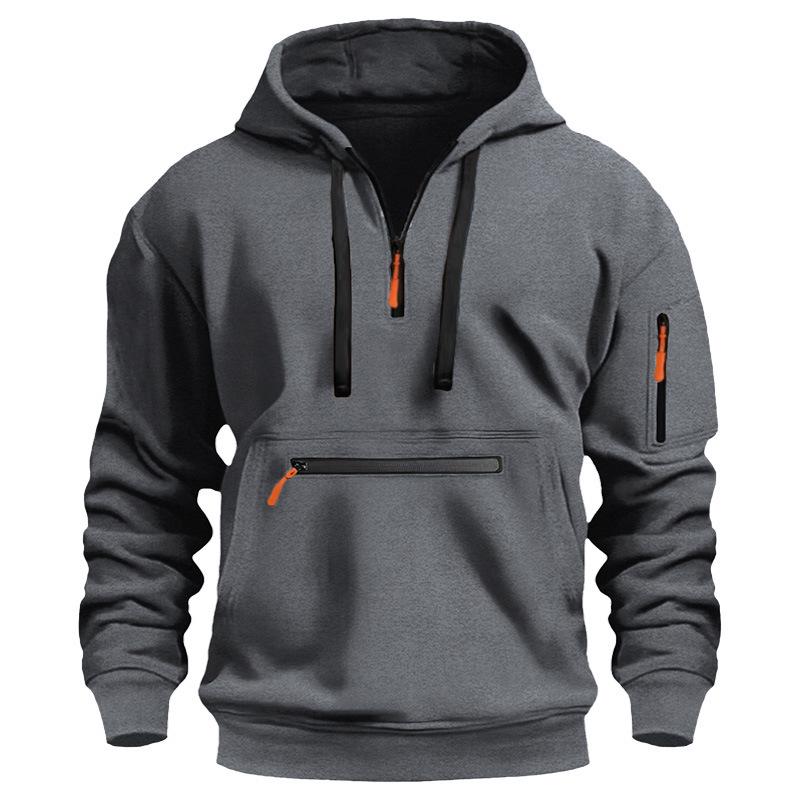 Men's Multi-Zip Pocket Hoodie, European Size, 220g Fabric, Autumn/Winter Style Sweatshirt