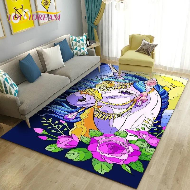 3D Cartoon Cute Unicorn Area Rug,Carpet Rug for Living Room Bedroom Sofa Doormat Kitchen Decoration,Kid Play Non-slip Floor Mat