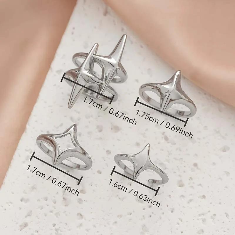 4 Stück/Set Punk Kreuz Stern Hip Hop Ring Sets für Frauen Vintage Übertrieben Groß Unser Stern Ring Fingerringe Y2K 2026 Schmuck Geschenk