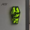 Solid Wood Halloween Craft Casket Decor, DIY Bat Ghost Ornament with Lights, Horror Decoration Spooky Graveyard Scene Prop for Party Home