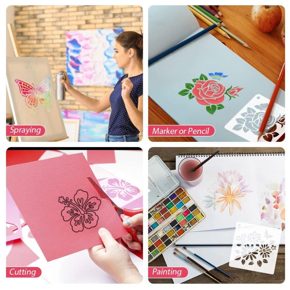 50pcs/set Floral Series DIY Painting Stencil Set Hollow Reusable Painting Templates PET Washable Spray Painting Stencils