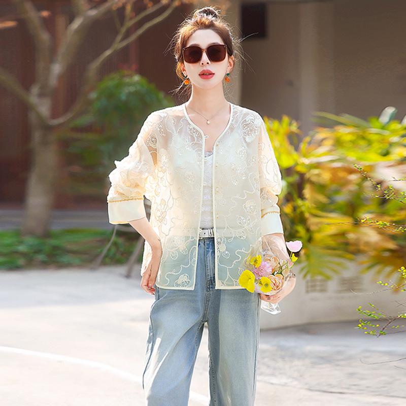

Women s 2025 Spring/Summer Embroidered Round Neck Jacket XL 60-65kg розовый