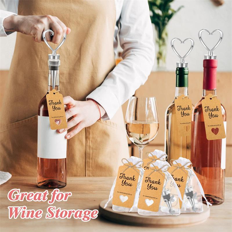 

8 Set Heart Shaped Wine Stoppers Bulk Wedding Party Favors Love Design Beverage Bottle Stoppers With Sheer Bags, Labels