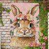 x Inch Vintage Pink Background Bunny Tin Sign  Easter Wreath Design Home Kitchen Wall Decor