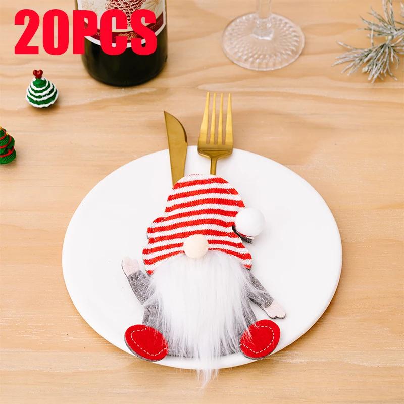 150pcs New Christmas Decorations Gnome Knife and Fork Set Faceless Old Man Knife and Fork Bag Rudolph Cutlery Set