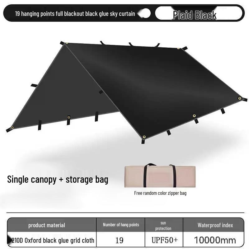 Outdoor Multifunctional Rainproof Sunshade Canopy with 19 Hanging Points and Black Glue Silver Coating for Camping