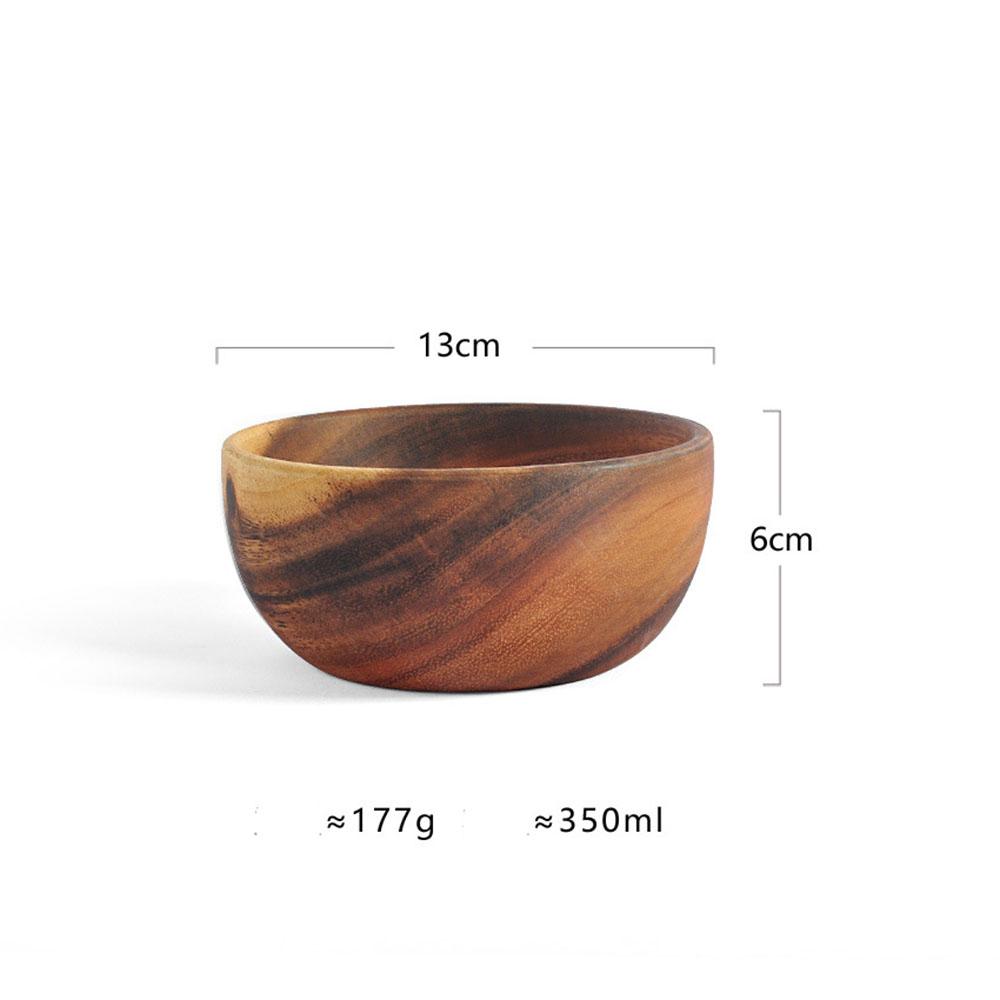 Jaswehome 1Pcs Salad Bowl Natural Acacia Wood Handmade Tableware Salad Grains Dried Fruit Shallow Mouth Bowl