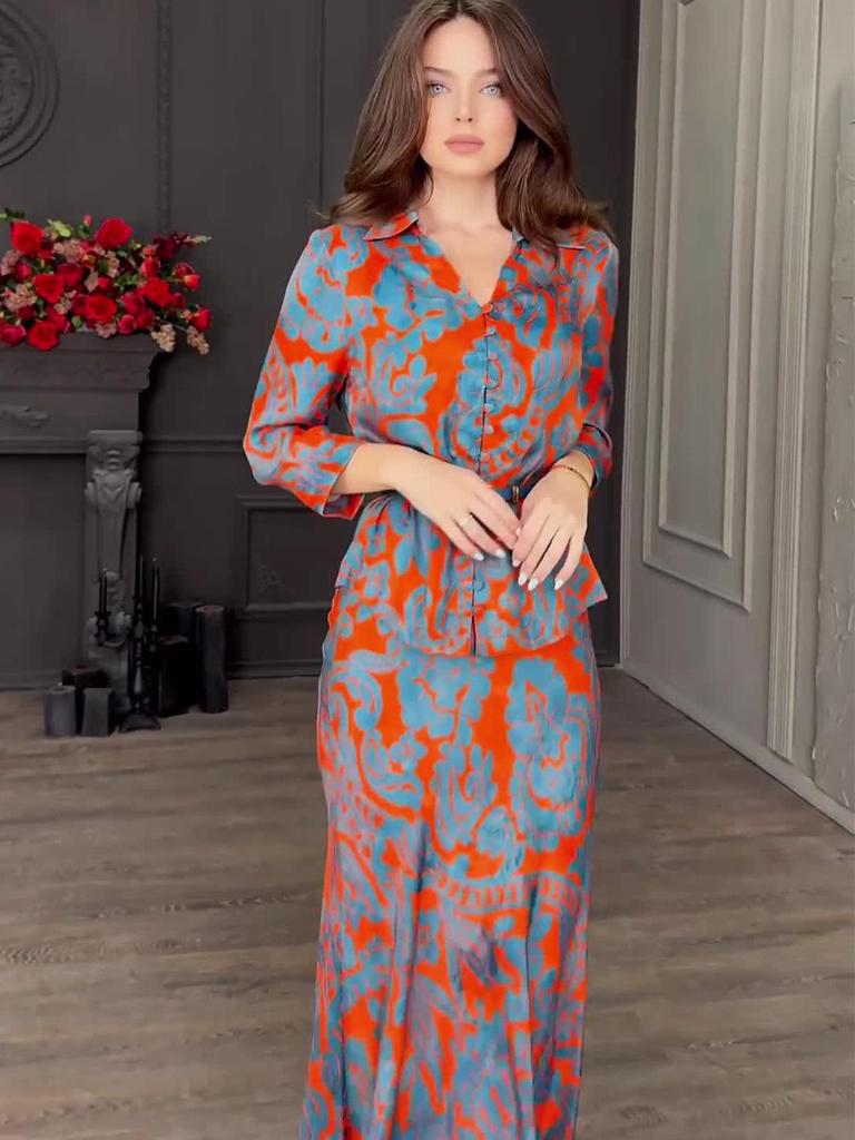 2024 Summer Retro Print Slimming Skirt Set - European & American Design