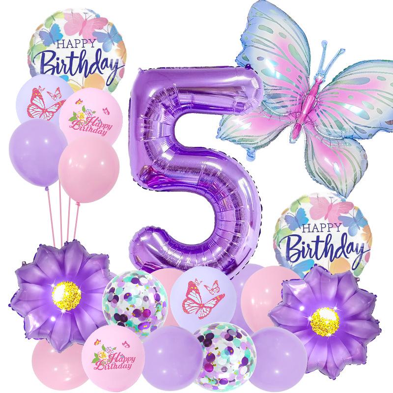 Purple Butterfly Flower Balloon Set for Girl's First Birthday Party Decor