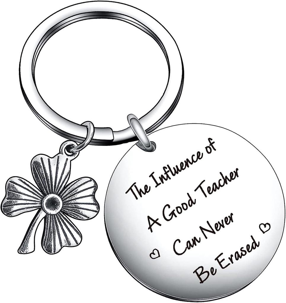 Four Leaf Clover Good Teacher Stainless Steel Keychain Lucky Design Fashion Pendant Practical Graduation Gift