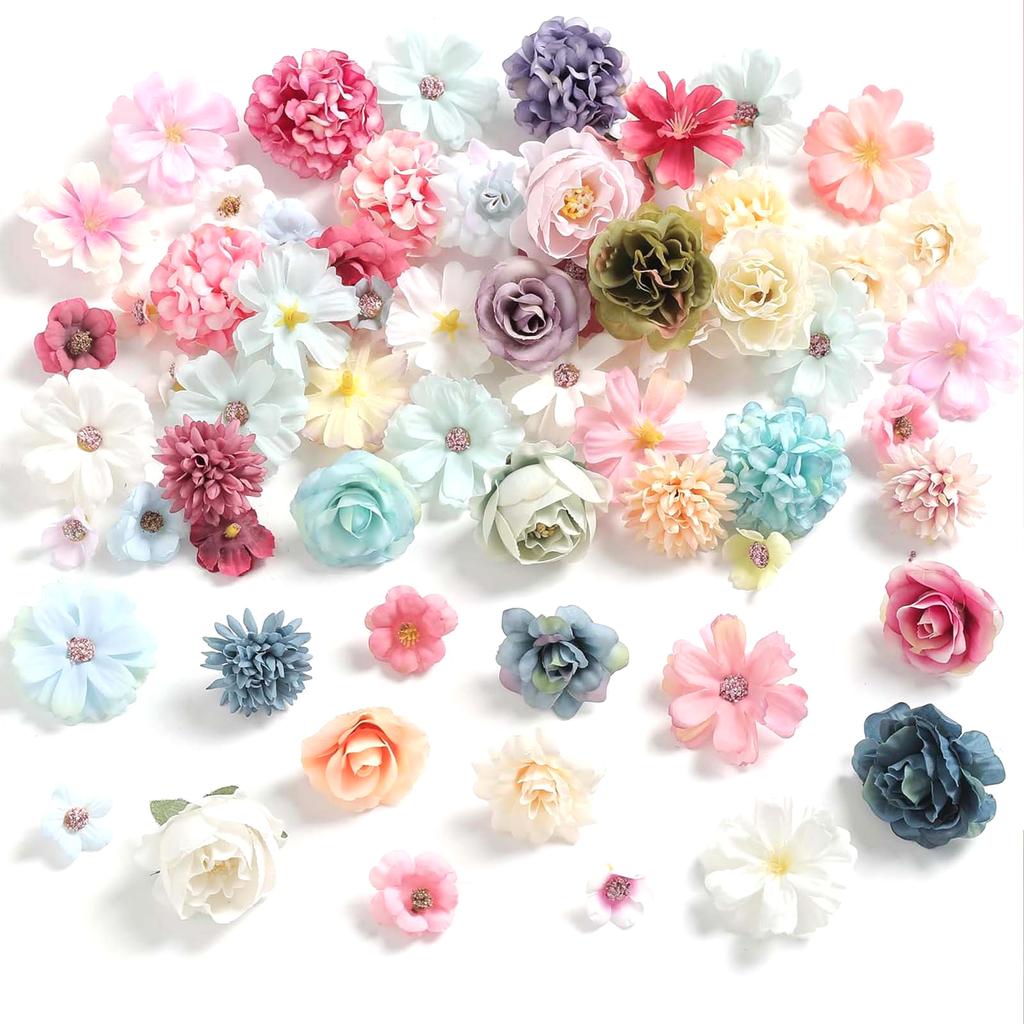 80Pcs Artificial Flower Heads 25-43mm for Craft Wedding Bouquets Flower Arrangements Cake Decoration Hair Accessories