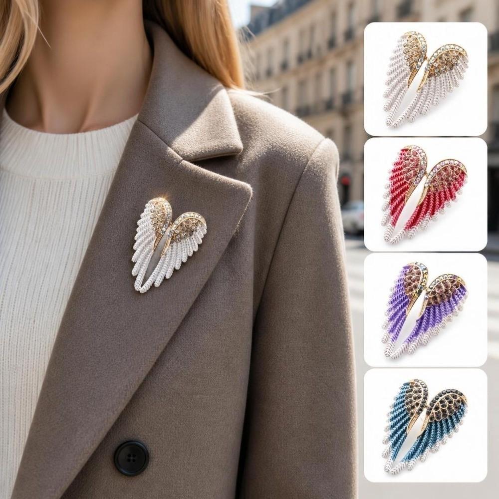 Hand-Made Enamel Brooch Pin Sparkling Rhinestone Lapel Pin Brooch New Angel Wings Brooch Women