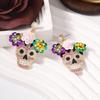 Luxurious Zircon Skull Ear Studs Delicate Zinc Alloy Skull Earrings with Zircon and Glitter Accent for Daily Wear