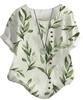 Second Roots Botanical Blouse with Floral and Leaf Short Decorative Summer Short Sleeve Loose Cut and Size Print, Sleeves, Buttons, Undershirt, Top,