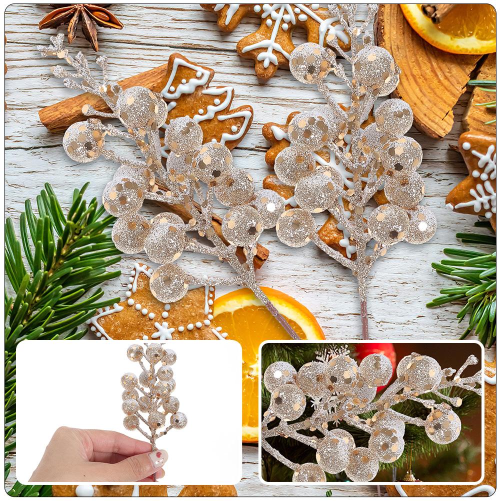 12Pcs Xmas Glitter Fake Berry Stems Realistic Artificial Christmas Tree Picks Wreath Decorations Holiday Crafts
