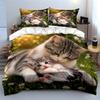 Mother Cat Cuddling Kitten Bedding Set For Kids Luxury Gift 3Pcs Digital Print Comforter Set Soft Comfortable Breathable