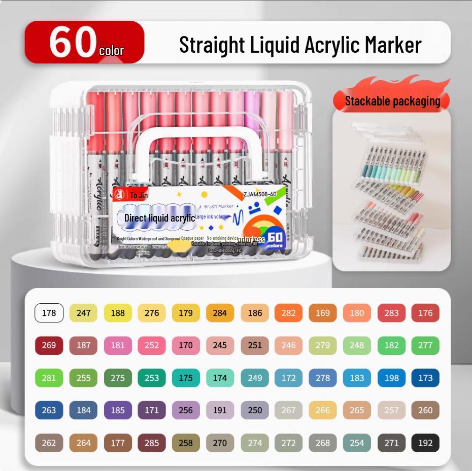 Jinzhi Liquid Acrylic Marker Pen - Soft Tip, Opaque, Large Capacity, Stackable Colors