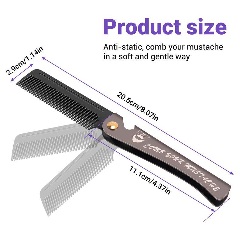 1 Pcs Men Folding Pocket Comb PP Teeth Detangling Hair Beard Comb Metal Handle Foldable Combing Facial Mustache Comb
