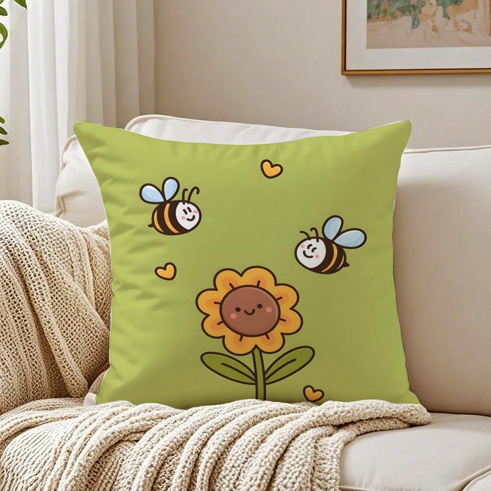 Cute Cartoon Sunfloweres Childlike Art Cushion Cover Pillowcase Antidustmite Living Room Sofa Decor Cushion Room