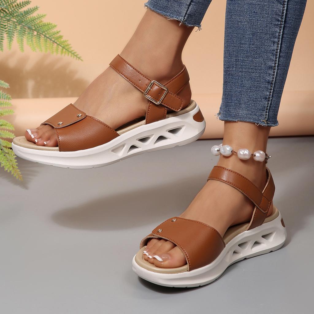 2025 summer new EVA hollow sole light and comfortable soft sole one-word buckle thick sole fashion sandals foreign trade
