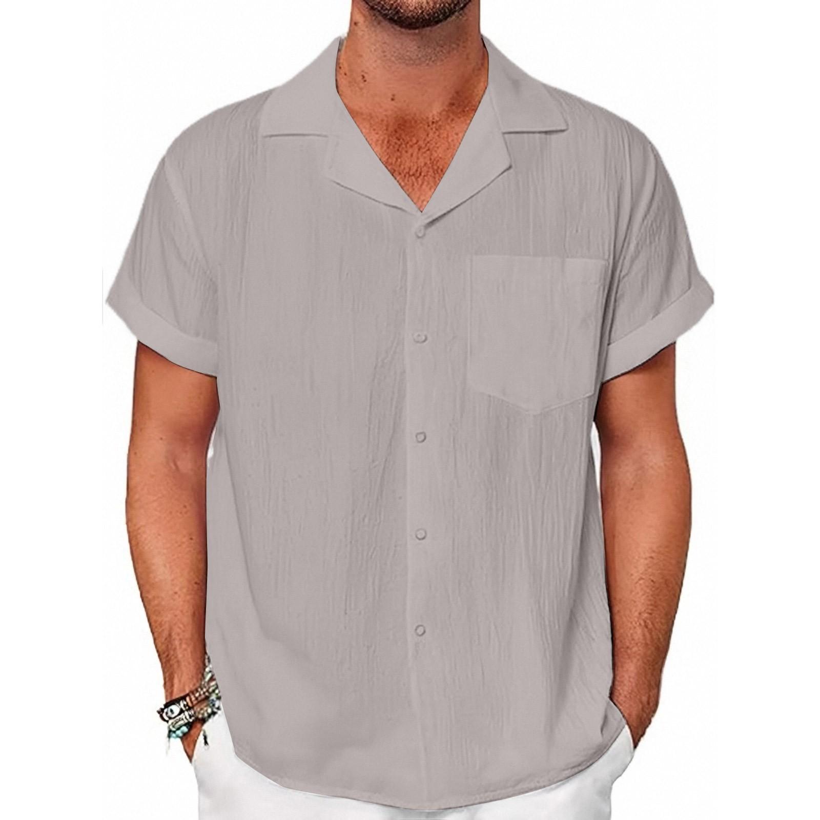 

Летняя хлопковая конопляная хлопковая тонкая повседневная однотонная рубашка со стоячим воротником синего цвета свободного покроя XL светло-серый