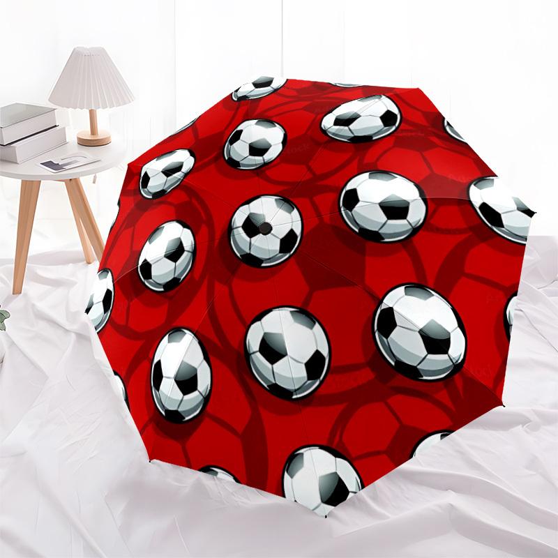 1pc Soccer Pattern Automatic Folding Umbrella - Compact 8-Rib Design, Durable Plastic & Iron, Lightweight for Outdoor Daily Use031