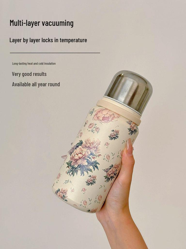 Floral Chinese-Style 316 Stainless Steel Insulated Tea Infuser Cup with Water Separation