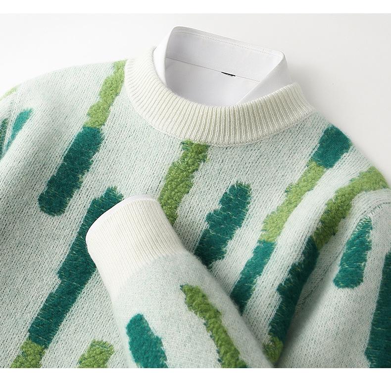 Men's European Style Winter Wool Color Block Sweater - Thickened Jacquard, High-End Casual Base Layer for Autumn/Winter 2025
