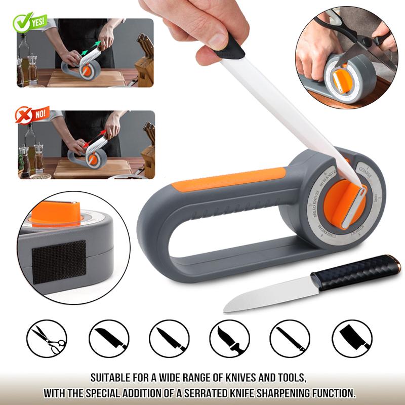 Multi functional 6-in-1 knife sharpener,manually rotatable and adjustable design,for kitchen knive,scissors and sharpening tools