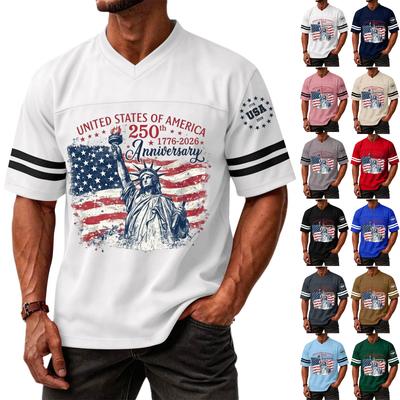 Casual V Neck Jersey Shirt 250th Anniversary Print Short Sleeve Sport T Shirt for United States of America 1776 2026 Commemorative Top