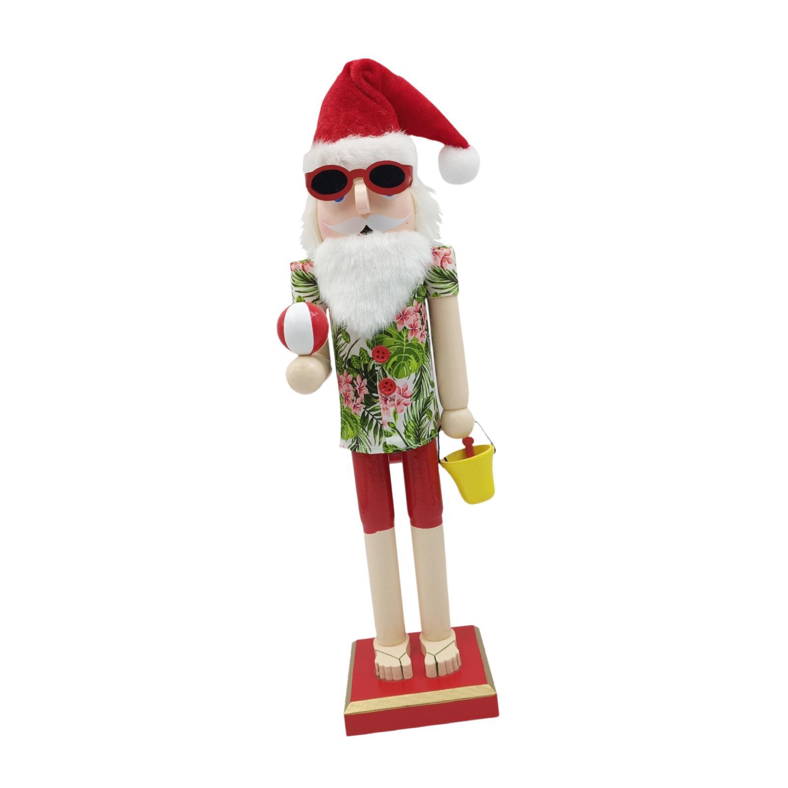 

15inch Wood Beach Santa Figure Nutcracker Decorative Portable Table Ornament for