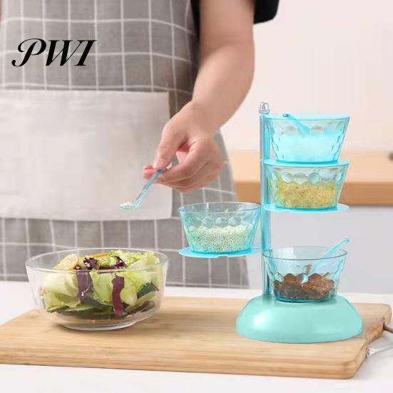 Spice Container Seasoning Box Multiple Layers Good Sealing Large Capacity Sugar Salt Transparent Rotatable Vertical Jar Kitchen Accessories