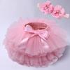 Conjunto de Shorts/Saias para Cobertura de Fraldas para Bebê Menina + Faixa de Cabeça para Bebês Recém-Nascidos Crianças Saia Tutu Fofa de Tule com Renda para Meninas