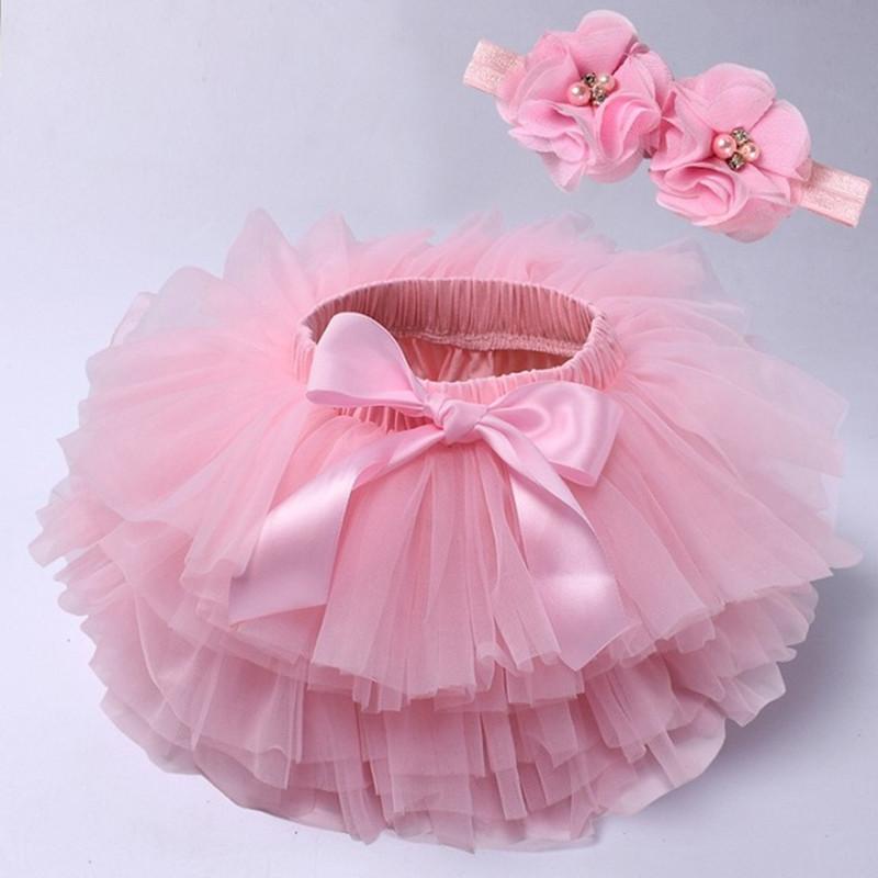 Conjunto de Shorts/Saias para Cobertura de Fraldas para Bebê Menina + Faixa de Cabeça para Bebês Recém-Nascidos Crianças Saia Tutu Fofa de Tule com Renda para Meninas