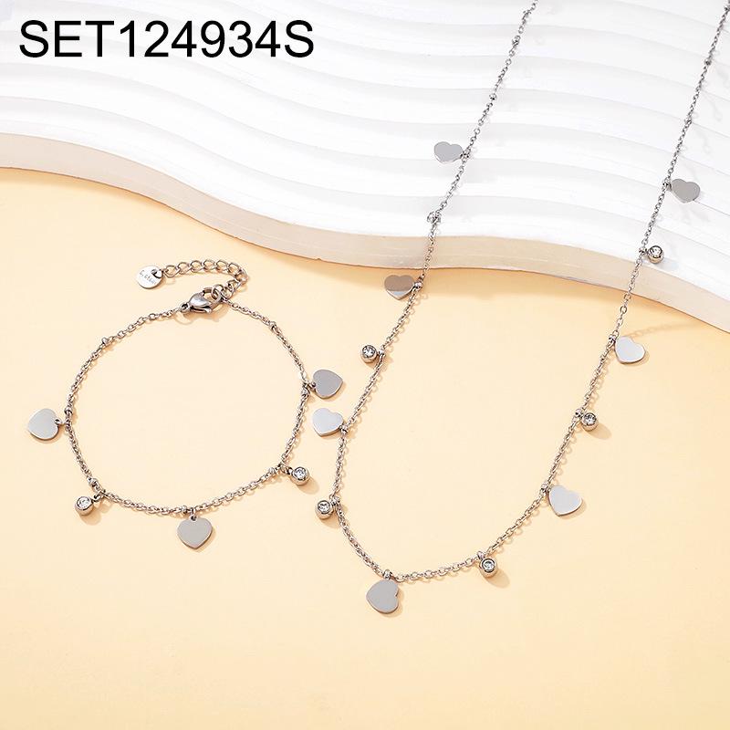 Titanium Steel Moon  Heart Zirconia Necklace and Bracelet Set – Elegant Women s Jewelry Collection.
