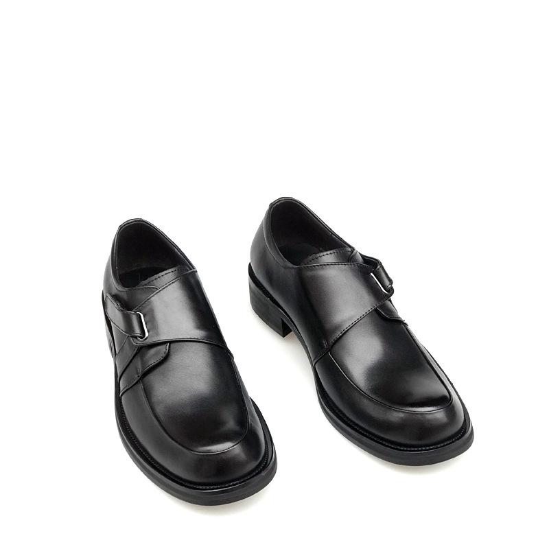 Men s Genuine Leather Round Toe Buckle Shoes – English Style Formal Cowhide with Thick Soles 41 чёрный