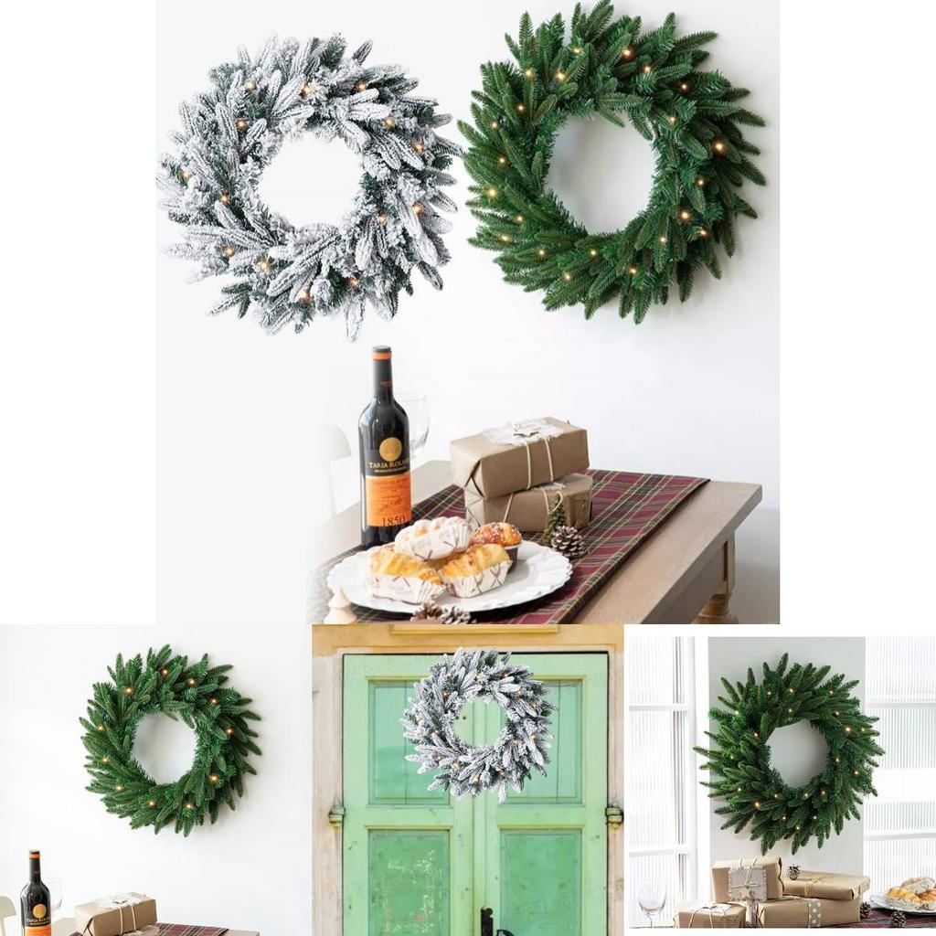 New Christmas Wreath Door Hanging 50/60cm Green Pe Mixed Leaf Snowflake Decor