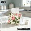 1pc Vintage Botanical Tissue Box with Pink Roses - Elegant Suitable for Desk Use, Flat-Folding Napkin Holder, Polyester, Dining Table, Office - Compac