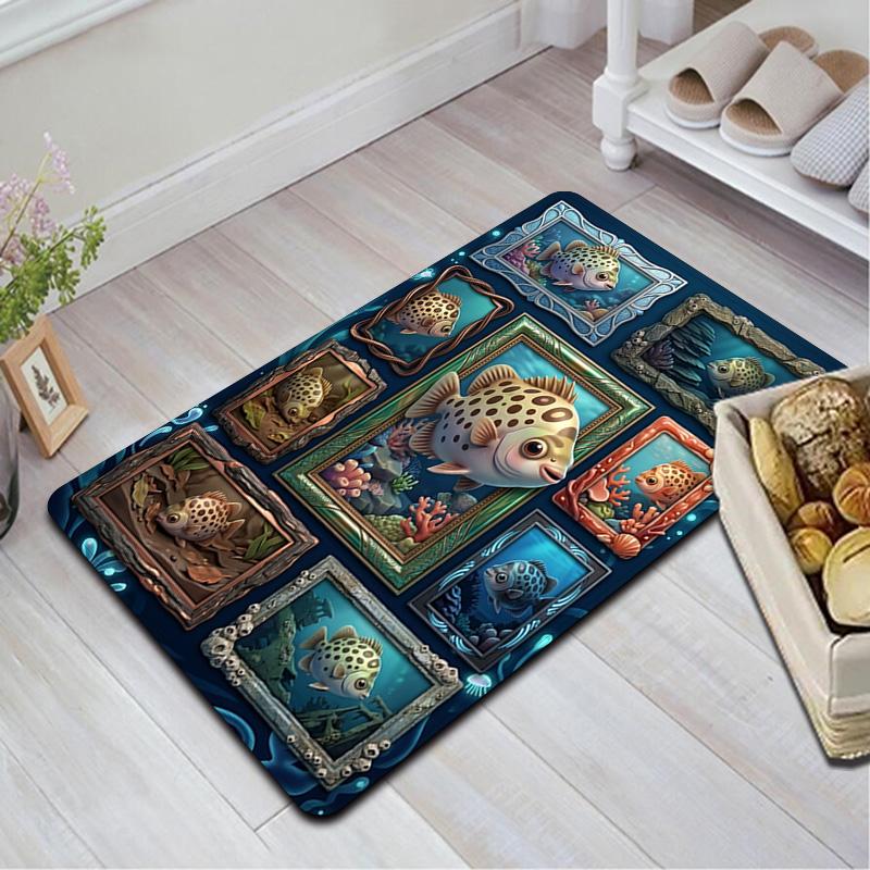Underwater Fish Gallery Pattern Rug Floor Mat for Living Room or Bedroom Soft and Comfortable Carpet a Gift for Birthday and Holiday.