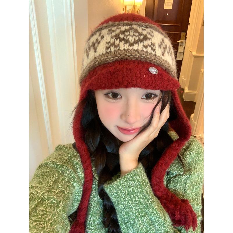 Retro Woven Woolen Hat Autumn and Winter Warm Ear Protection Lei Feng Hat Showing Face Small Baotou Hat for Women