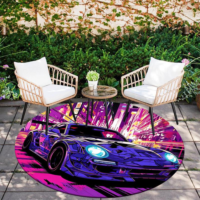 1pc Soft, Absorbent & Non Slip Speeding car Round Rug Soft Circle Rug for Living Room & Bedroom Decor, Chair Mats, and Unforgettable Home Gi