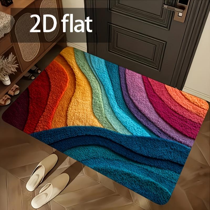 

1pc Rainbow Plush Style Area Rug Non-Slip Quick Dry Rectangular Floor Mat for Entryway Laundry Bathroom Kitchen Holiday Gift 40x60cm