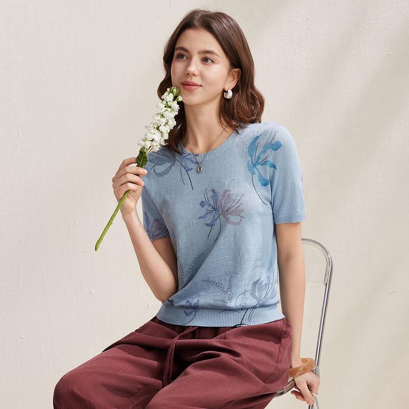 Zhaojun 2026 Women's Linen Jacquard Knit Short-Sleeve T-Shirt