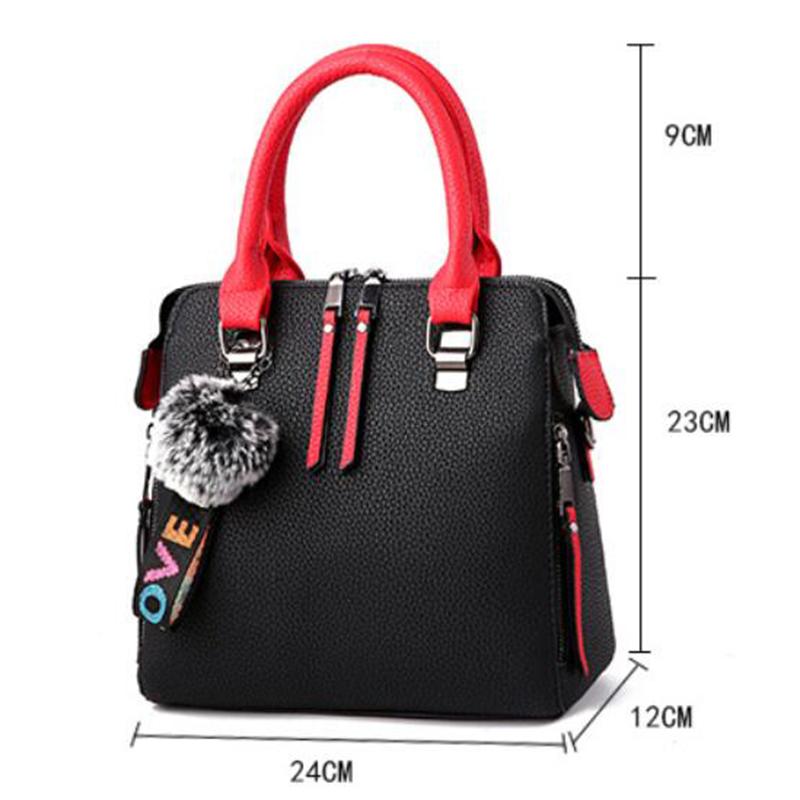 PU Leather Women Messenger Bag Fur Ball Crossbody Flap Bag Female Shoulder Bag Solid Color Handbags